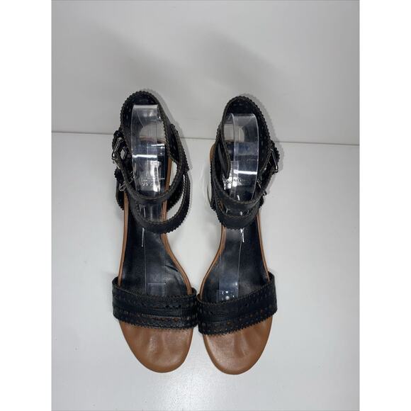 $169 DOLCE VITA ELKA Sz 8.5 Black Perforated Leather Designer Bloc Heels Sandals - Picture 10 of 12
